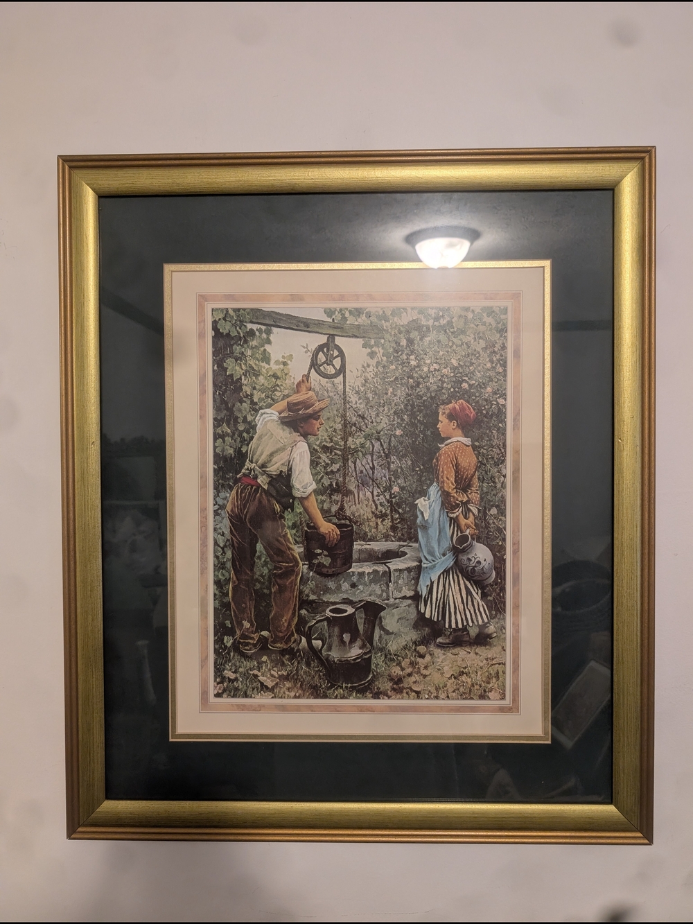 Vintage Gold Framed Rustic Country Print - Green Mat Cottage